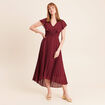 Robe longue &eacute;vas&eacute;e &agrave; volants prune femme