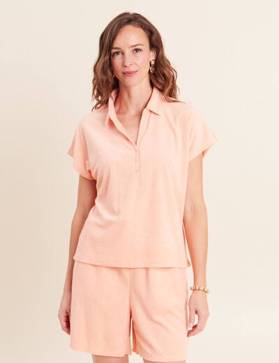 Polo droit col chemise manches courtes orange abricot femme
