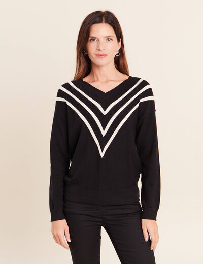 Pull col v noir femme