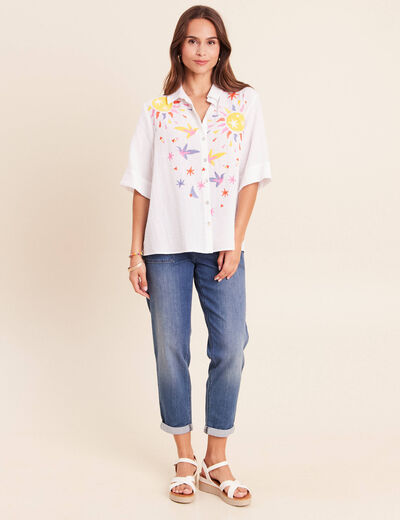 Chemise ample manches 3/4 col chemise blanc femme
