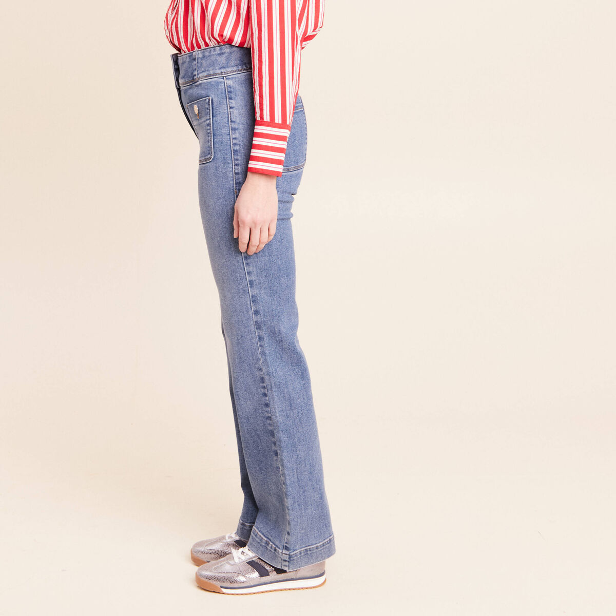 Jean coupe bootcut taille haute denim double stone femme