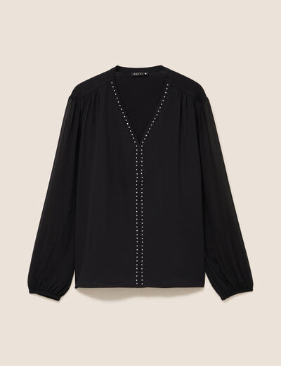 T-shirt col v manches longues noir femme