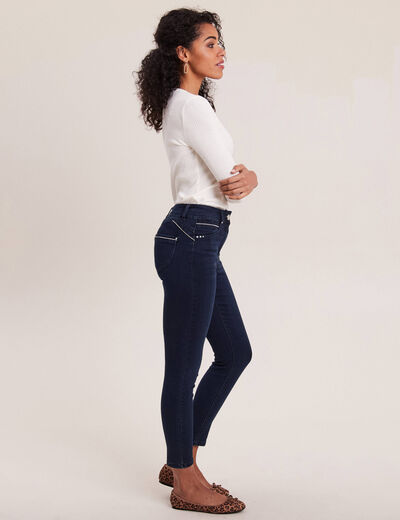 Jean ajusté taille haute denim brut femme