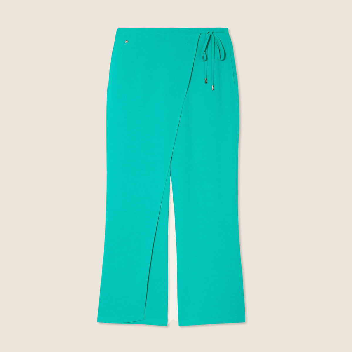 Pantalon coupe large avec pan vert &eacute;meraude femme