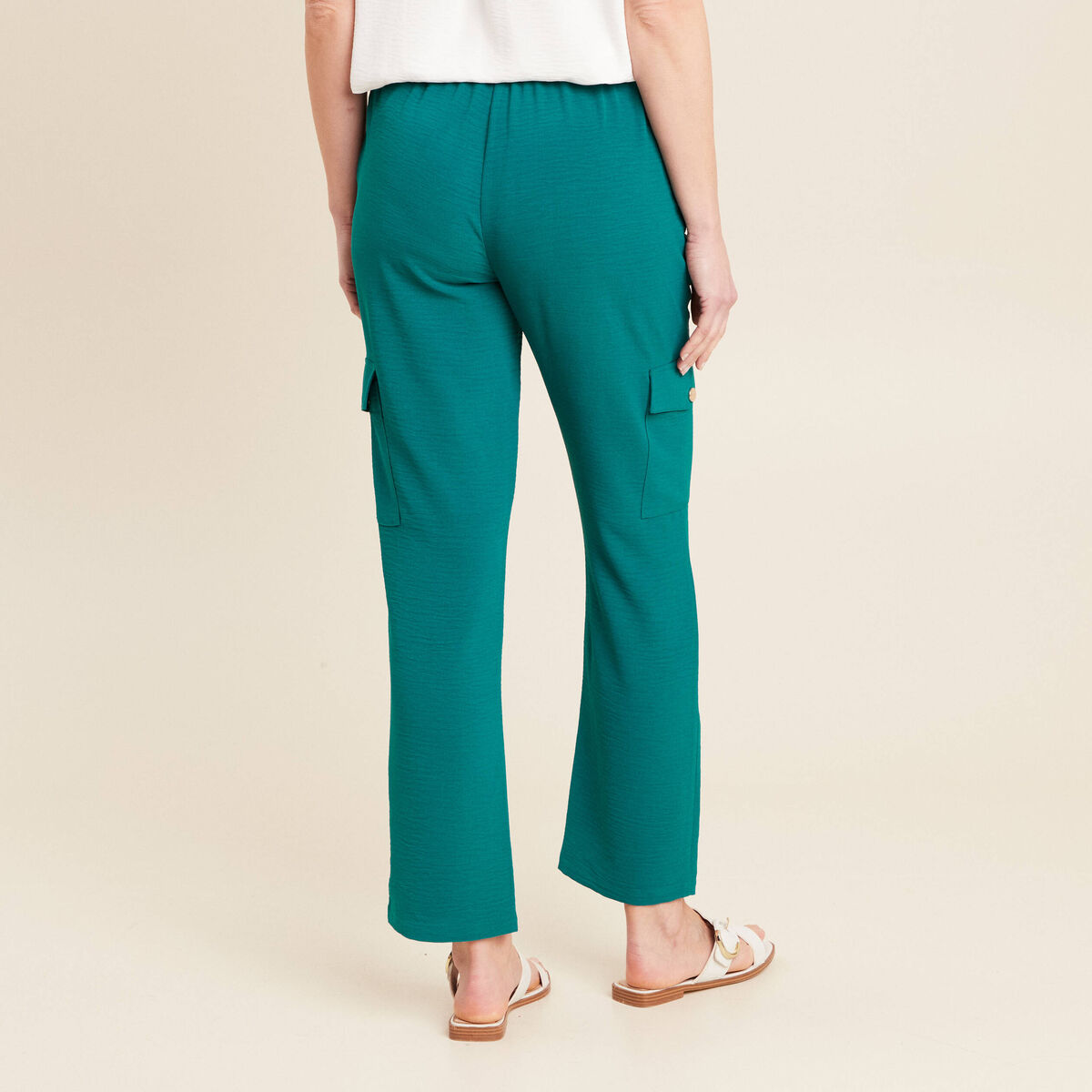 Pantalon flou cargo 7/8&egrave;me vert femme