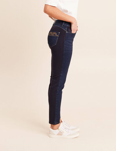 Jean coupe ajust&eacute;e effet bi-mati&egrave;re denim brut femme
