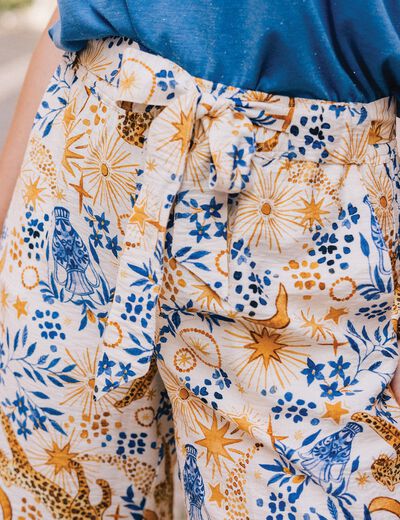 Pantalon fluide taille haute bleu femme