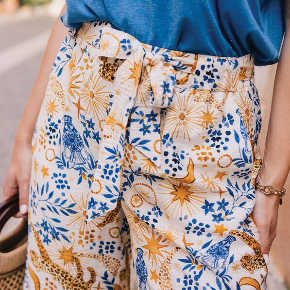 Pantalon fluide taille haute bleu femme