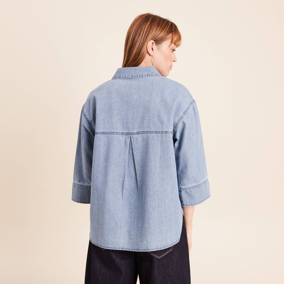 Chemise ample manches 3/4 col chemise denim double stone femme
