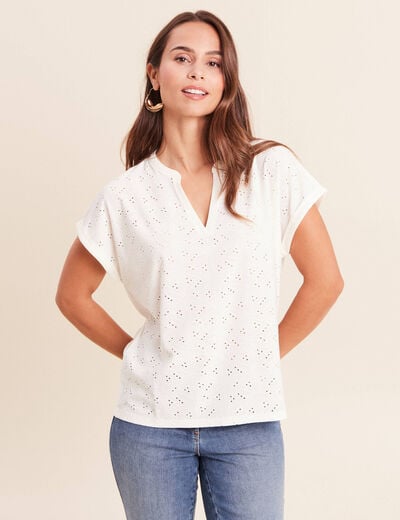 T-shirt droit manches courtes ecru femme
