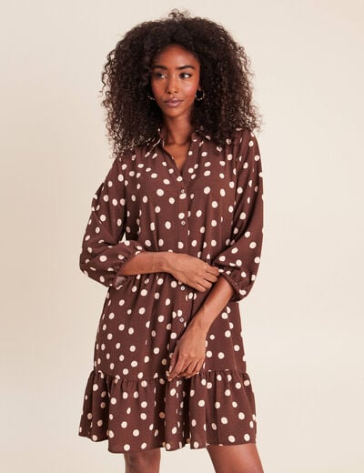 Robe courte &eacute;vas&eacute;e col chemise marron femme
