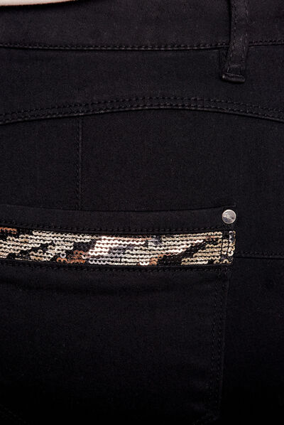 Jean ajusté avec sequins noir femme