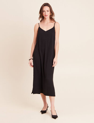 Robe longue &eacute;vas&eacute;e 2 en 1 col rond bleu marine femme
