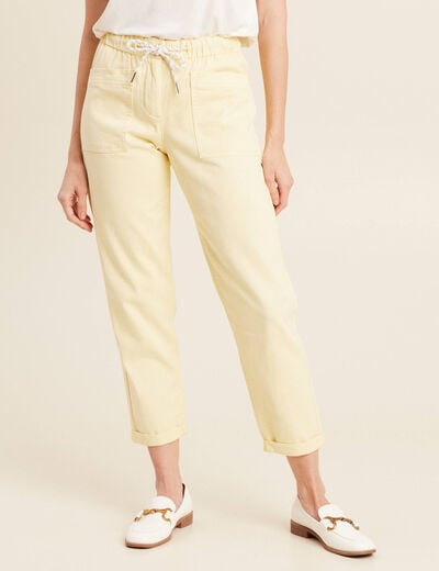 Jean large à coulisse jaune clair femme