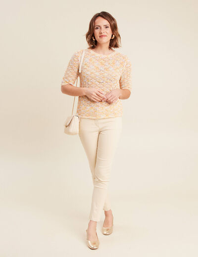 Pull manches courtes ajouré multicolore femme