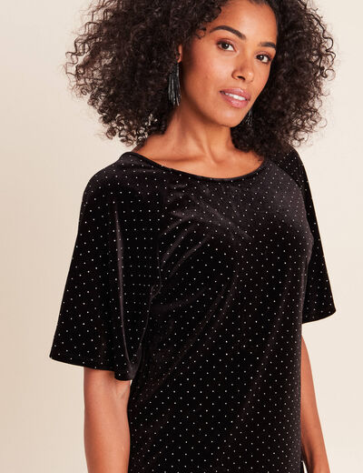 Robe droite courte manches coudes noir femme