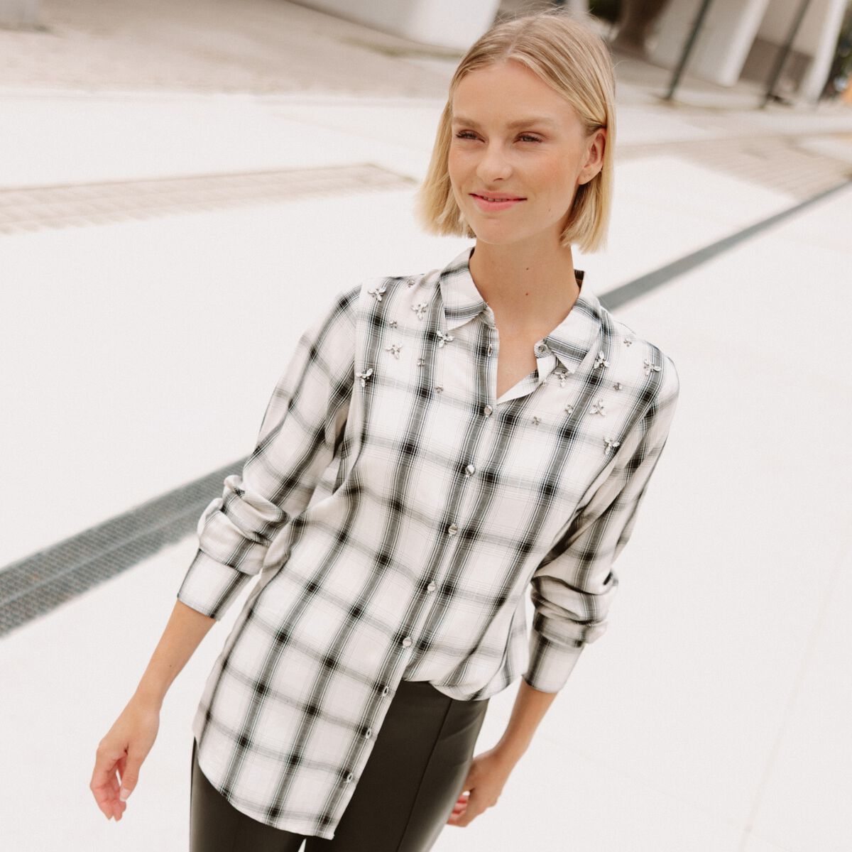 Tunique fluide col chemise blanc femme