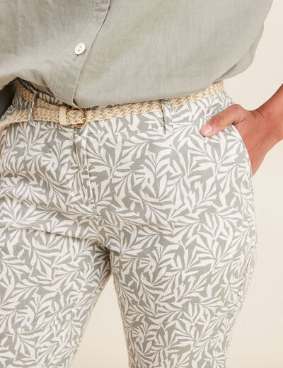 Pantalon coupe chino en lin vert kaki femme