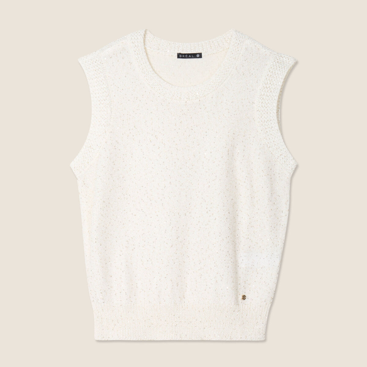 Pull sans manches ecru femme
