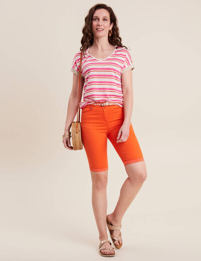 Bermuda ajusté ceinturé orange femme