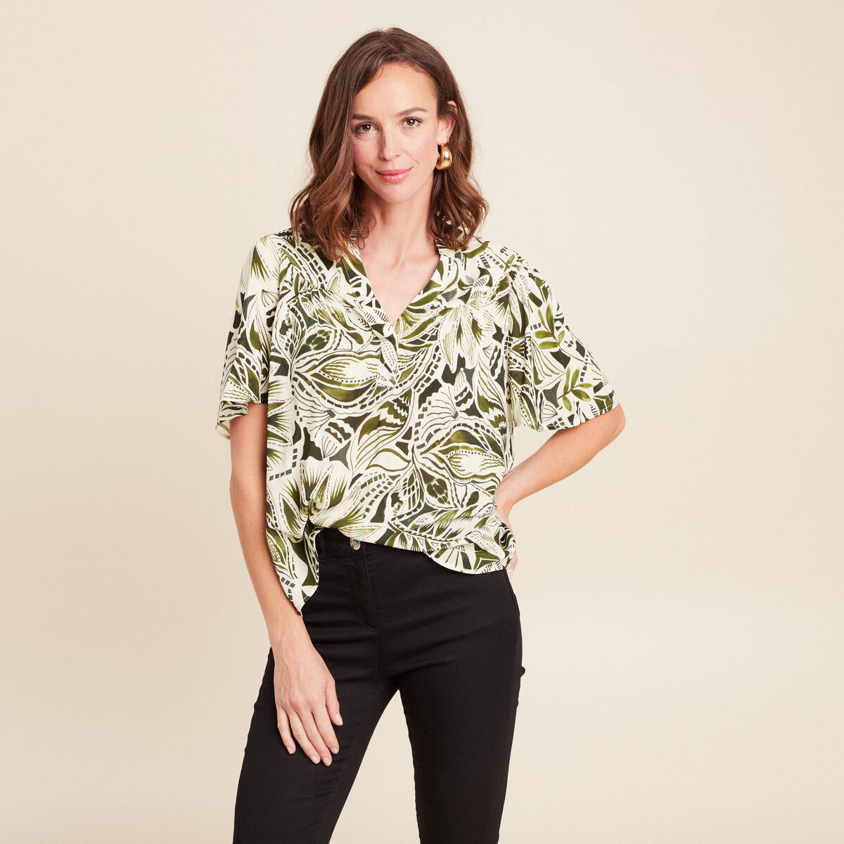 Blouse ample manches courtes fluide vert femme