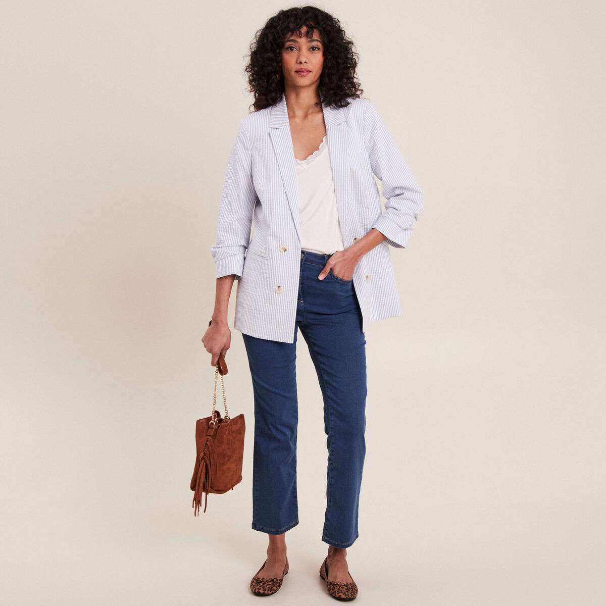 Jean magique Le L&eacute;ger coupe droite denim double stone femme