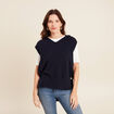 Pull sans manches &agrave; capuche bleu fonc&eacute; femme