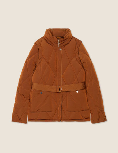 Doudoune déperlante cintrée ceinturée marron femme