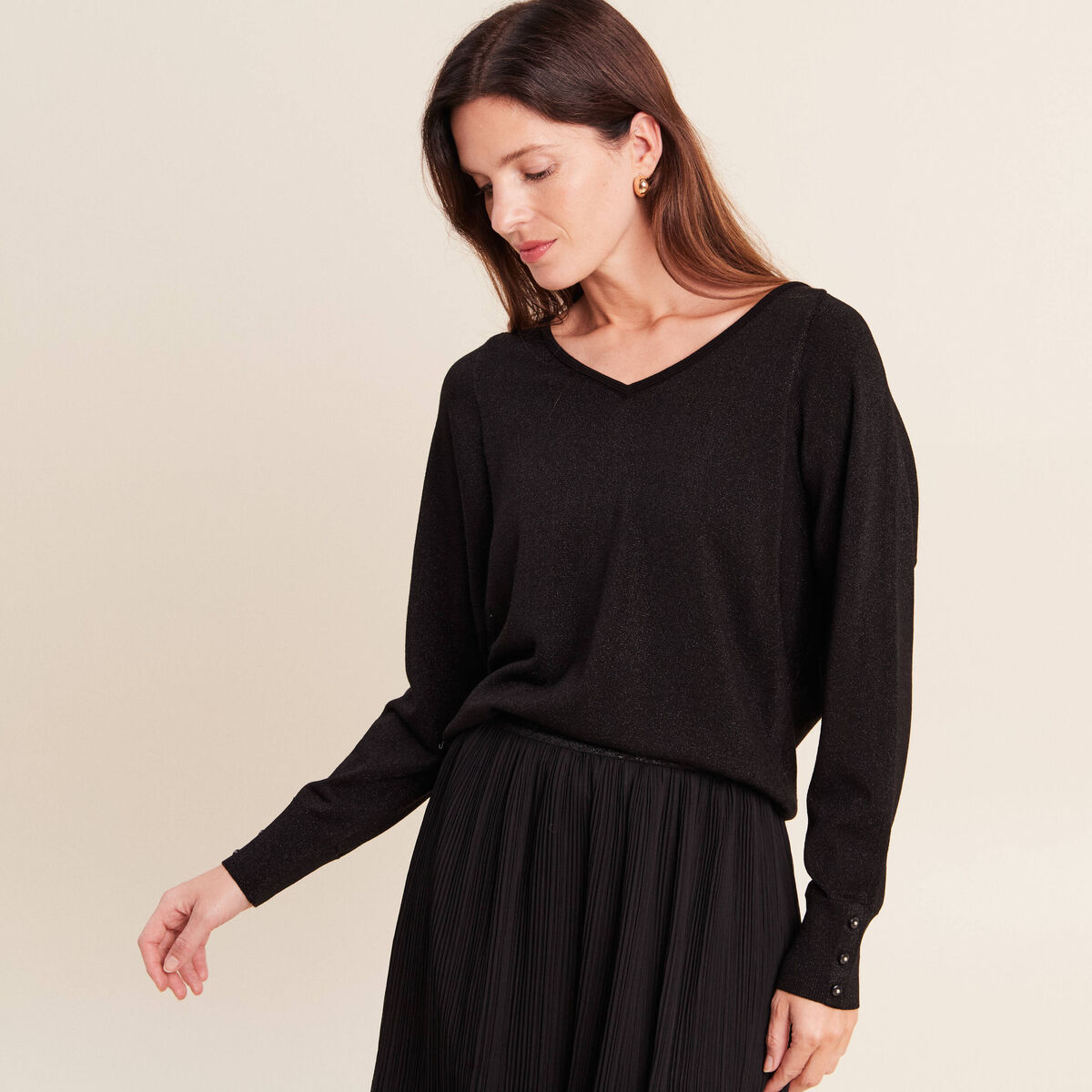 Pull manches longues noir femme