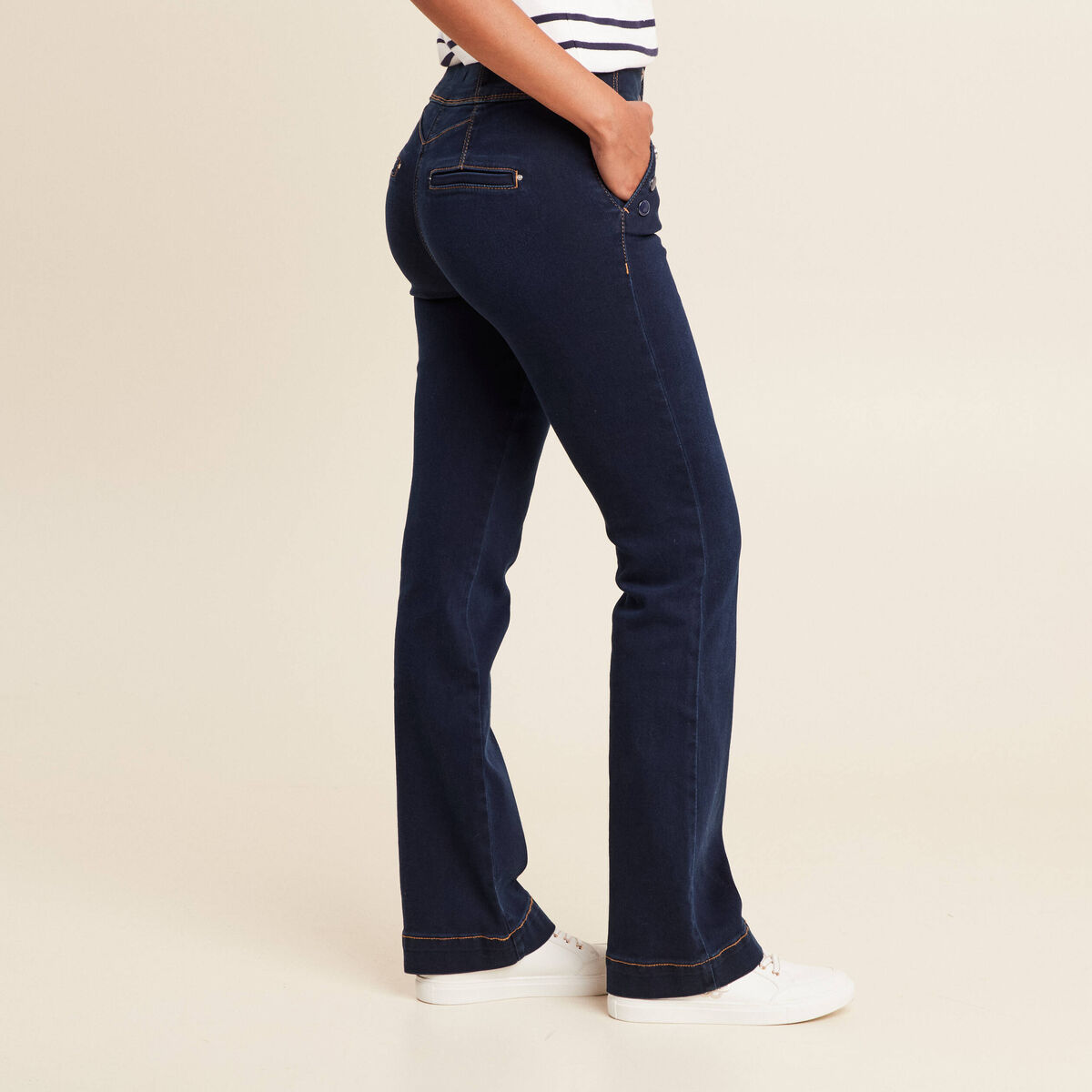 Jean bootcut taille haute denim brut femme
