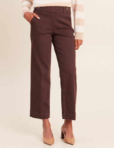 Jean large taille haute &agrave; paillettes marron fonc&eacute; femme