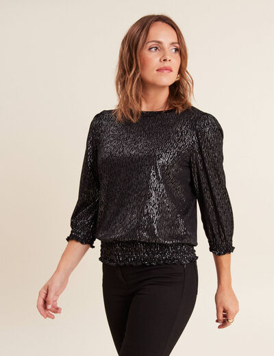 T-shirt manches 3/4 noir femme