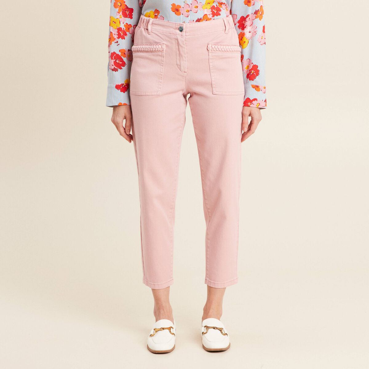 Jean carotte 7/8ème rose pastel femme