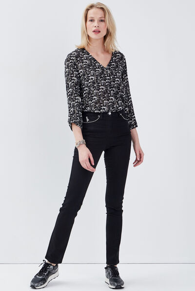 Pantalon ajusté taille haute noir femme