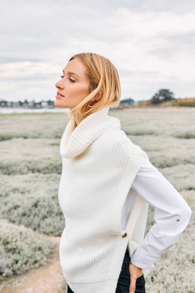 Pull manches courtes ecru femme