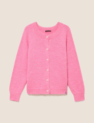 Gilet manches longues col rond rose fushia femme