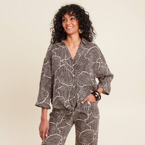 Chemise manches 3/4 nouée noir femme