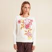 Pull brod&eacute; col rond manches longues rose framboise femme