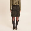 Jupe droite courte en similicuir vert kaki femme