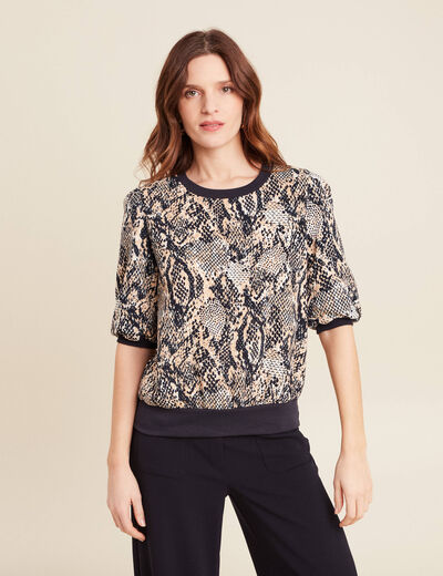 T-shirt manches 3/4 beige femme