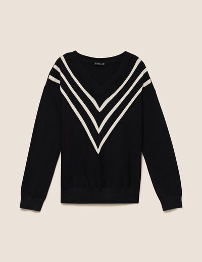 Pull col v noir femme