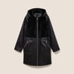 Manteau fausse fourrure capuche amovible noir femme