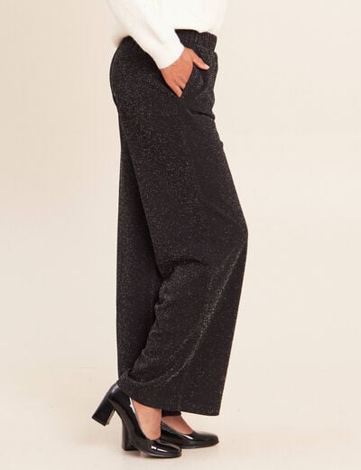 Pantalon large taille haute noir femme