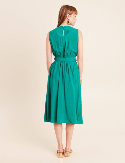 Robe &eacute;vas&eacute;e 3/4 sans manches ceinture vert menthe femme