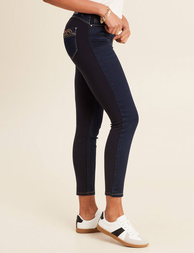 Jean ajusté 7/8ème effet bi-matière denim brut femme