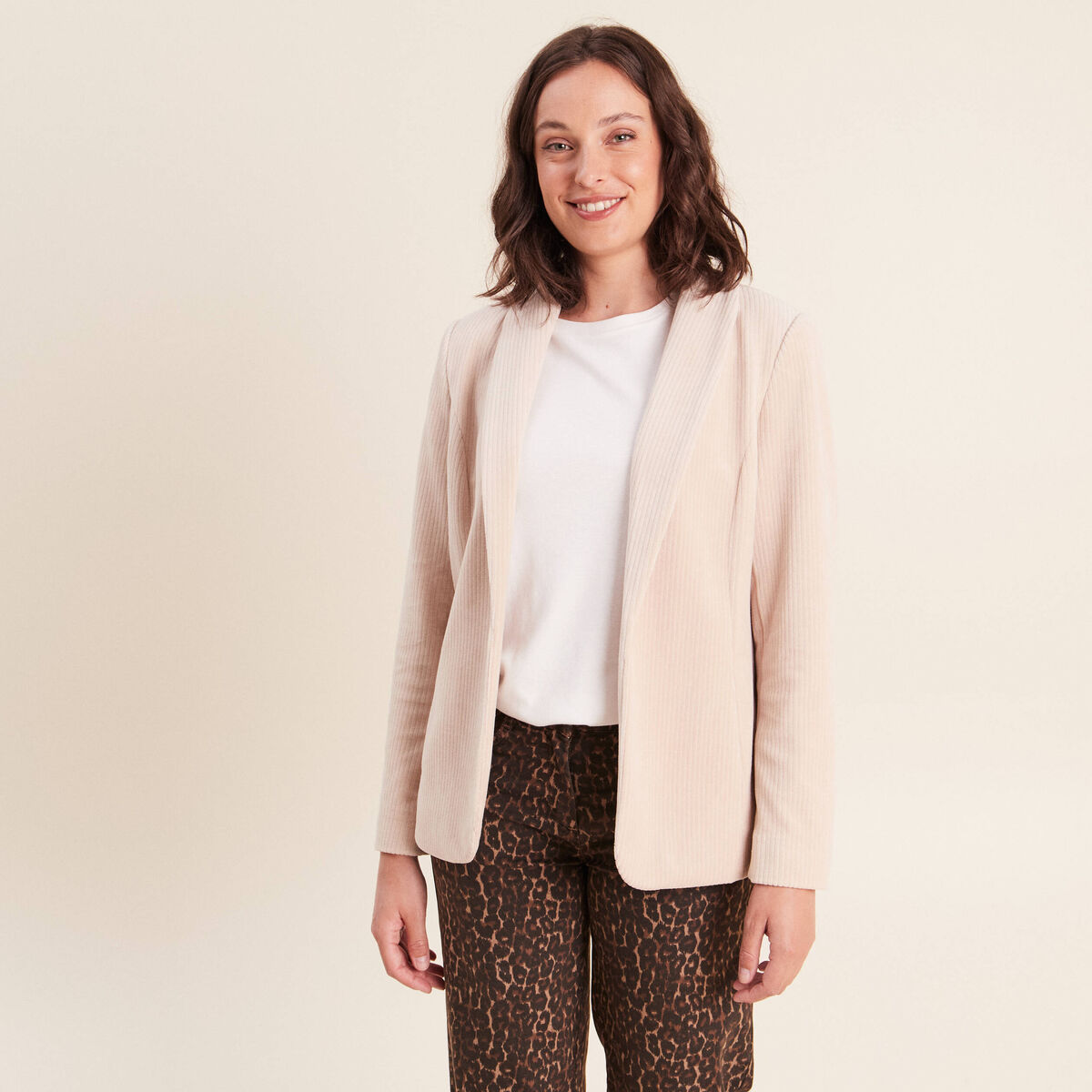 Veste tailleur velours sable femme