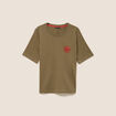 T-shirt col rond manches courtes vert kaki femme