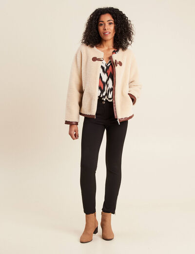 Manteau fausse fourrure ecru femme
