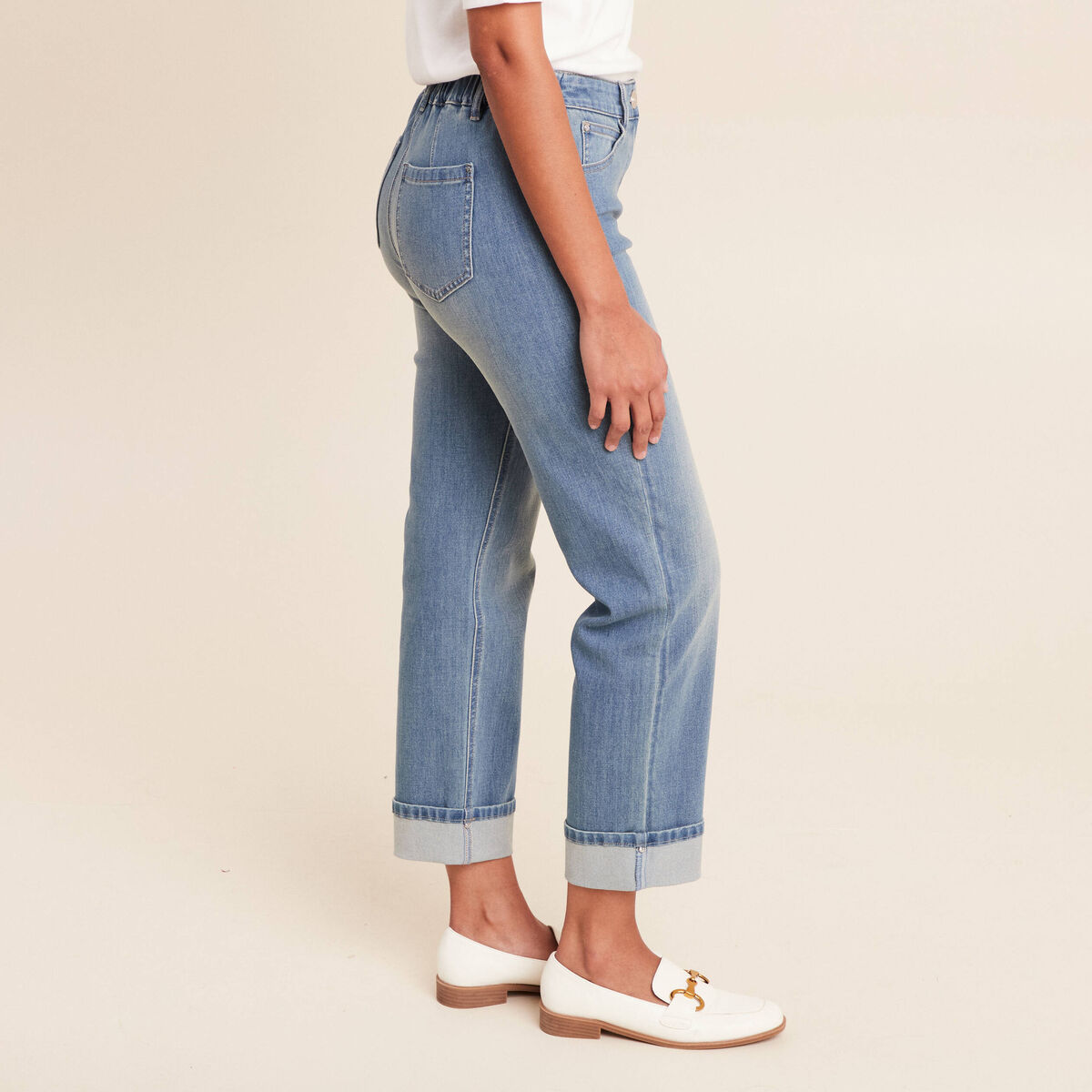 Jean coupe mom 7/8&egrave;me denim double stone femme