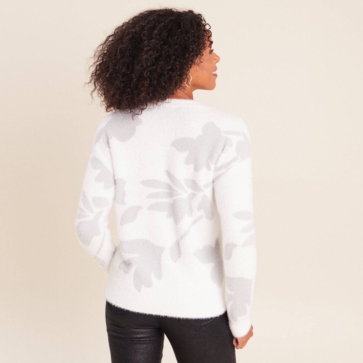 Pull col rond manches longues couleur argent femme